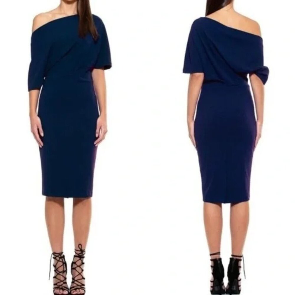 Alexia Admor Olivia Off-Shoulder Scuba Sheath Dress Navy XL NWT
